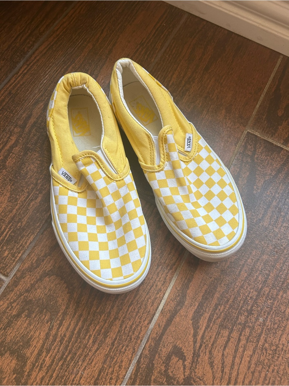 Youth yellow and white checker vans slip ons size 5.5